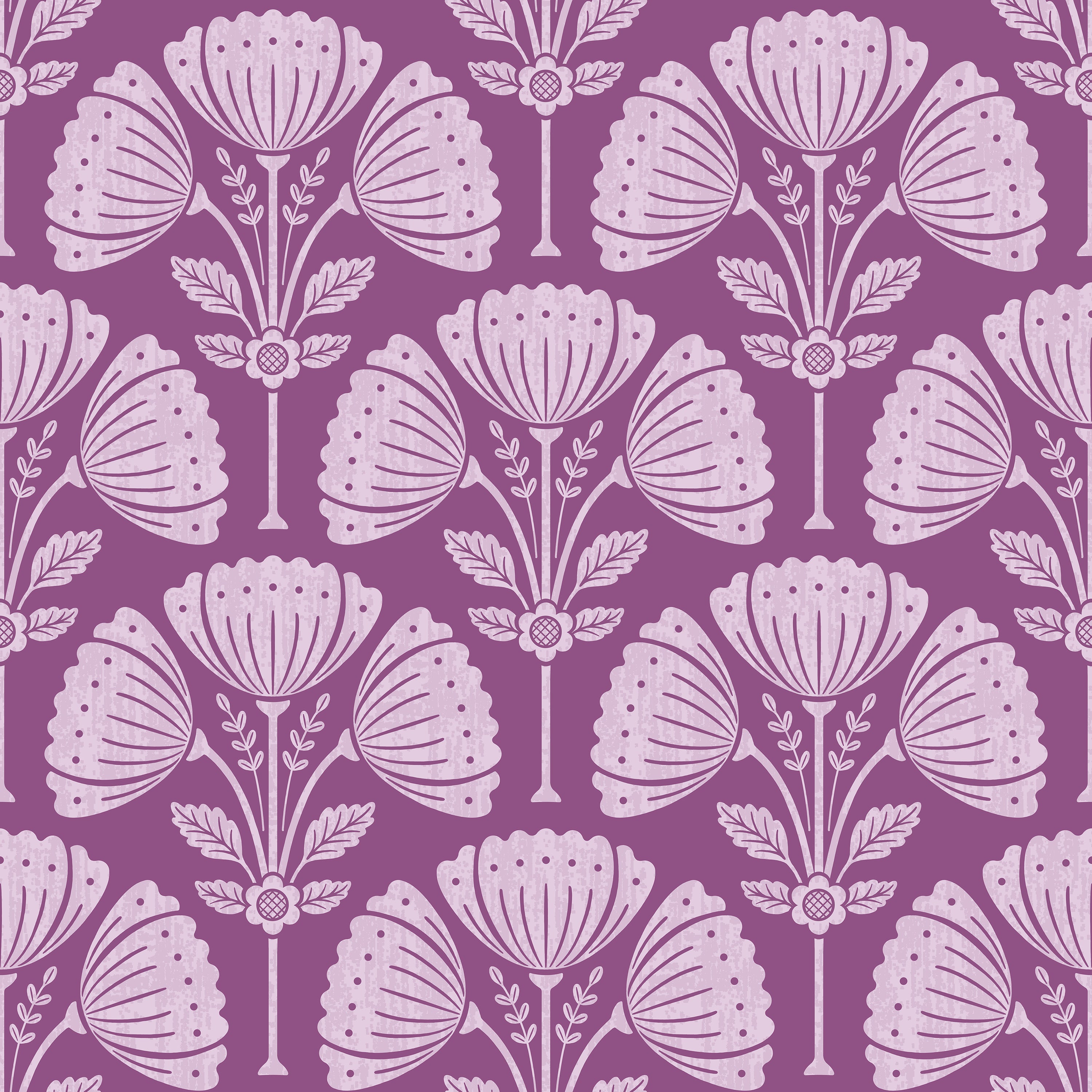 Pattern of stylized flowers in white on a purple background